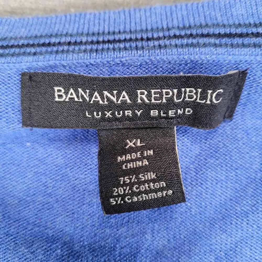 Banana Republic Luxury‎ Blend V Neck Sweater Mens XL Blue Silk Cotton Cashmere